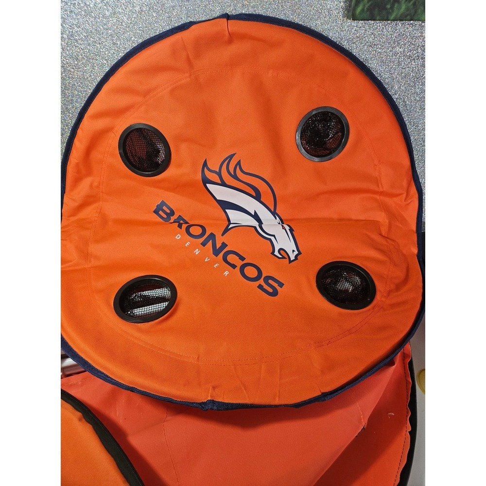 Denver BRONCOS NFL Round Folding Tailgate Table Orange 4‎ Cup Holders NWOT